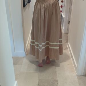Chic Beige Maxi Skirt with Bias Tape Stripes